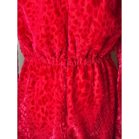 The Kooples Dress Women Large Red‎ Velvet Animal Print Puff Sleeve Mini Party - Picture 9 of 14